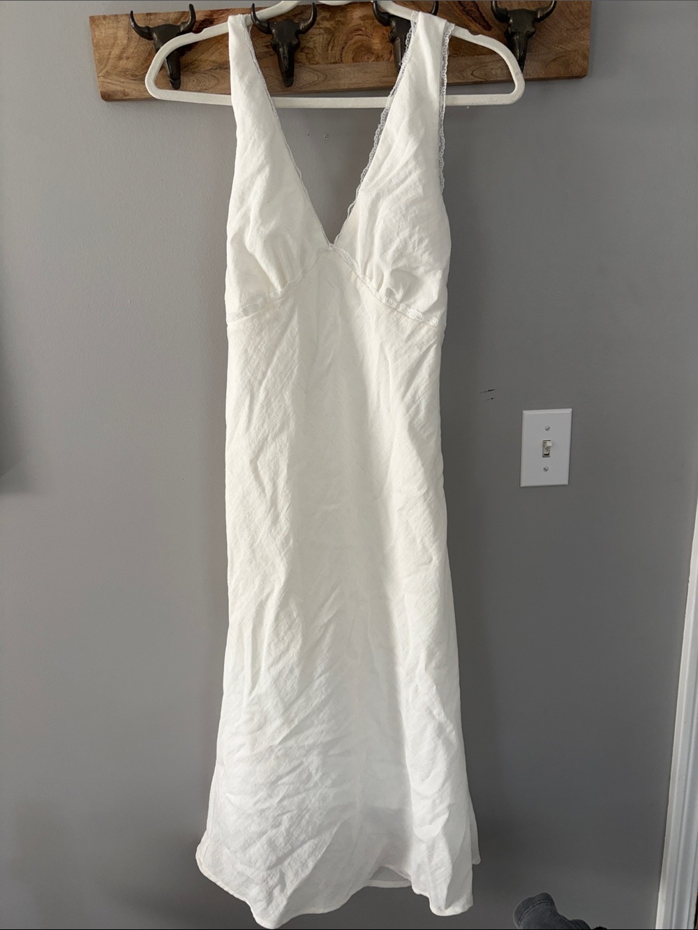 Rhythm Cream V-Neck Linen Slip Dress